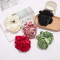 Fashion French Vintage Rose Hair Scrunchies Satin Silk White Elastic Hair Bands Flower Hair Ring for Women Accessories