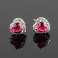 High Quality Copper Cubic Zircon Heart Stud Earrings Silver Needle Post Small Colorful Ruby Crystal Earring for Girl Gifts