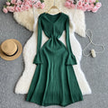 2024 Autumn and Winter New High-grade Interior Horn Long Sleeve Waist Bottoming Sweater V-neck Dress
