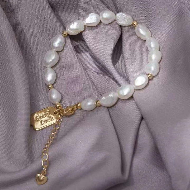 Wholesale Women's 6-7mm Natural Freshwater Baroque Pearl Gold Plated Beaded Adjustable Good Luck Design Trendy Wedding Gift