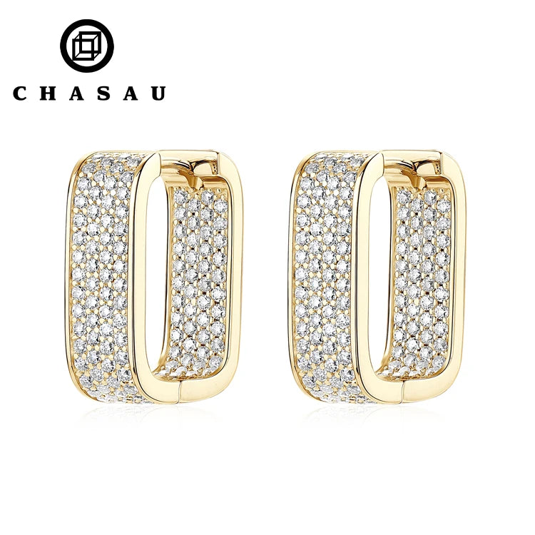 Passed Diamond Test GRA Certificated Iced Out Shinning Sparkling 925 Sterling Silver Round Cut Moissanite Square Hoop Earrings