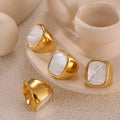 Fashion Large Chunky Square Shell Rings Non Tarnish Jewelry 18k Gold Stainless Steel Irregular Statement Open Ring for Women
