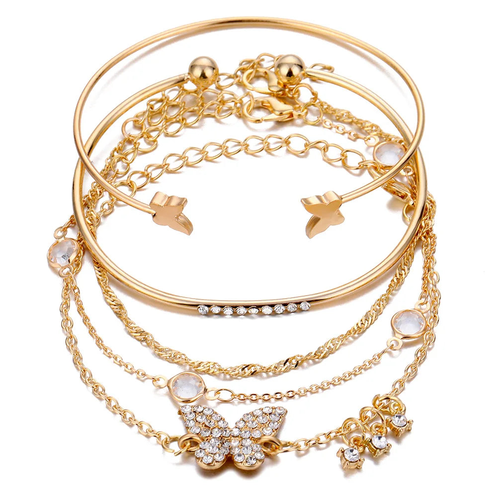 Bohemian Elegant Style Two Butterfly Open Bracelet Rhinestone Butterfly Bracelet
