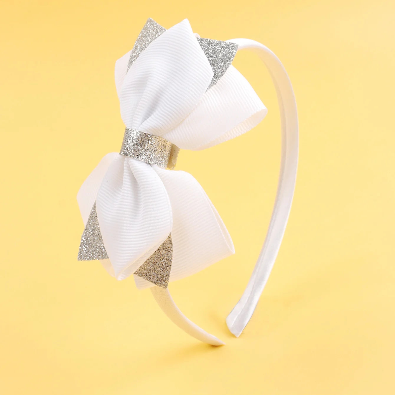 CN Boutique Thin Classic Glitter and Ribbon Bows Knot Hard Headbands for Little Kids Girls