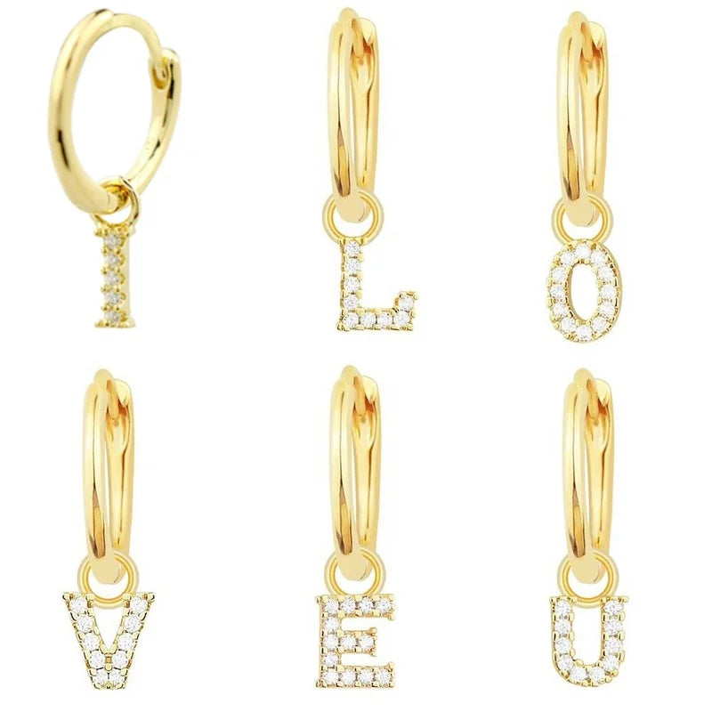 YHE0147 925 Sterling Silver Gold 26 Letters Drop Earrings Initial a M Pendiente Piercing Ohrringe European Rock Alphabet Jewelry