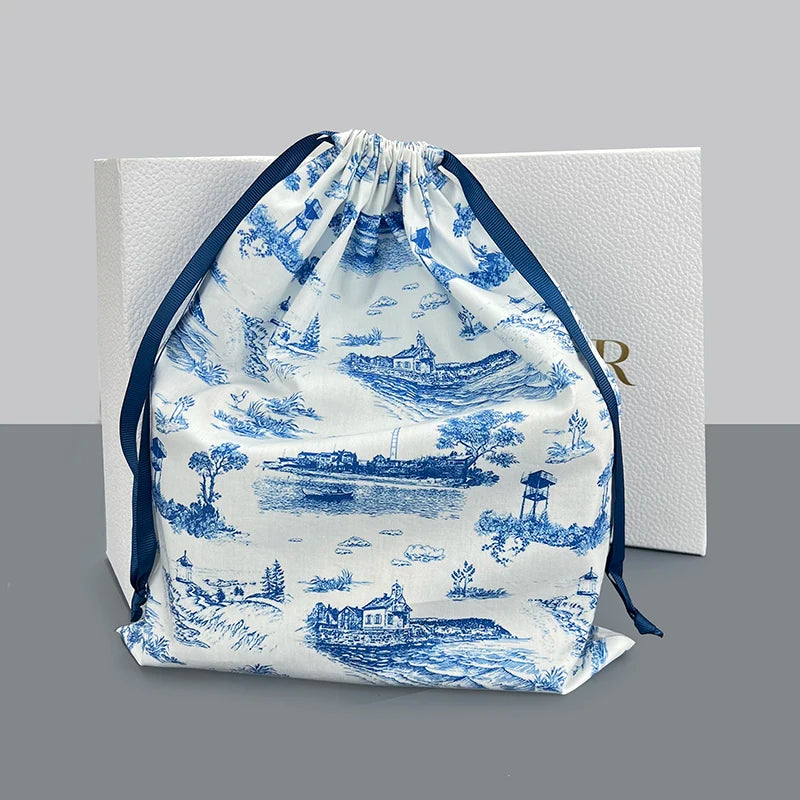 Custom Large White Allover Cotton Small Drawstring Jewellery Bag With logo