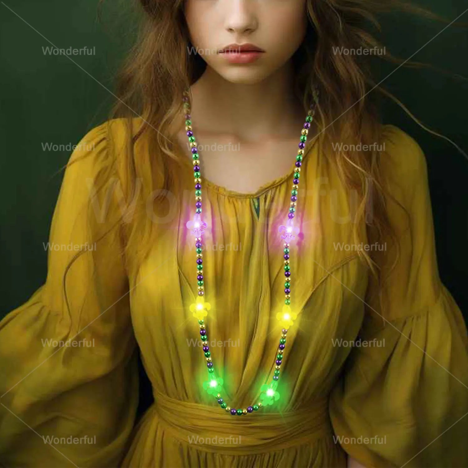 Wholesale New Design LED Lighted Glowing Mardi Gras Bead Necklace for Christmas Parties and Holidays Events Decorations