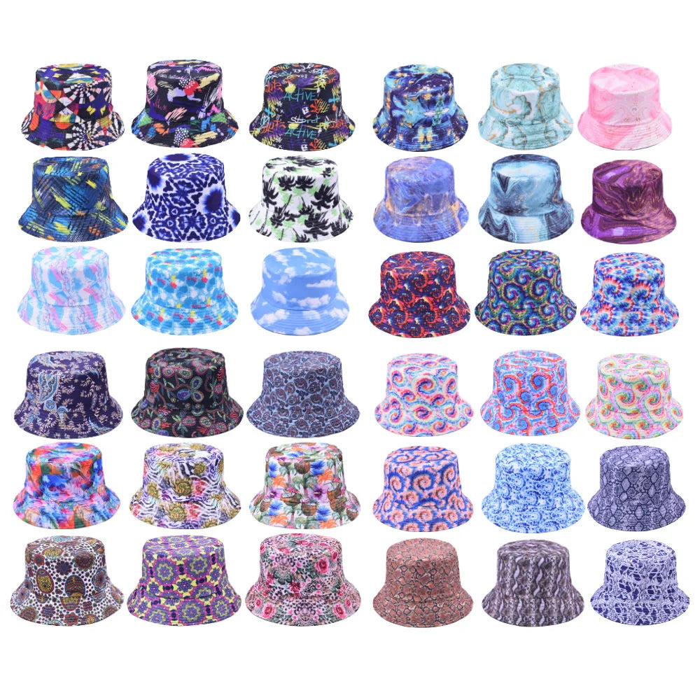 Custom Logo Reversible Tie Dye Leopard Print Bucket Hat for Women Men Spring Summer Outdoor Shade Casual Double Sided Bucket Hat