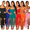 Summer 2026 New Solid Color Short Dress Custom Logo Women Sexy Bodycon Midi Dress Sleeveless Halter Tube Dress With Tassel
