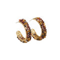 Shescity Trendy Simple Designer Brass Material Hoop Earrings Tiger Eye Stone African Turquoise Jewelry for Women