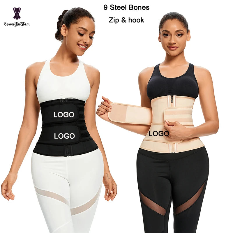 Custom Logo Slimming Belt Women's Fajas Reductoras Girdles 9 25 29 Steel Bones Latex Waist Trainer With Private Label