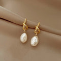 Fashion Jewelry18K Gold Plated Twisted Pearl Earrings Vintage Irregular Baroque Pearl Drop Earrings for Women