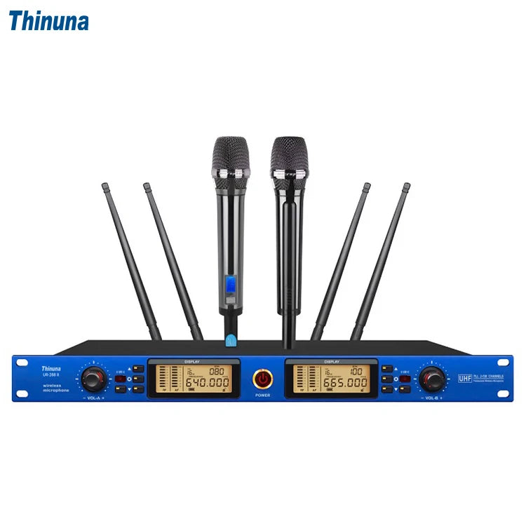 Thinuna UR-288 II Enhanced True Diversity Professional Dual-Channel Wireless Microphone System Handheld Mic for Stage Touring