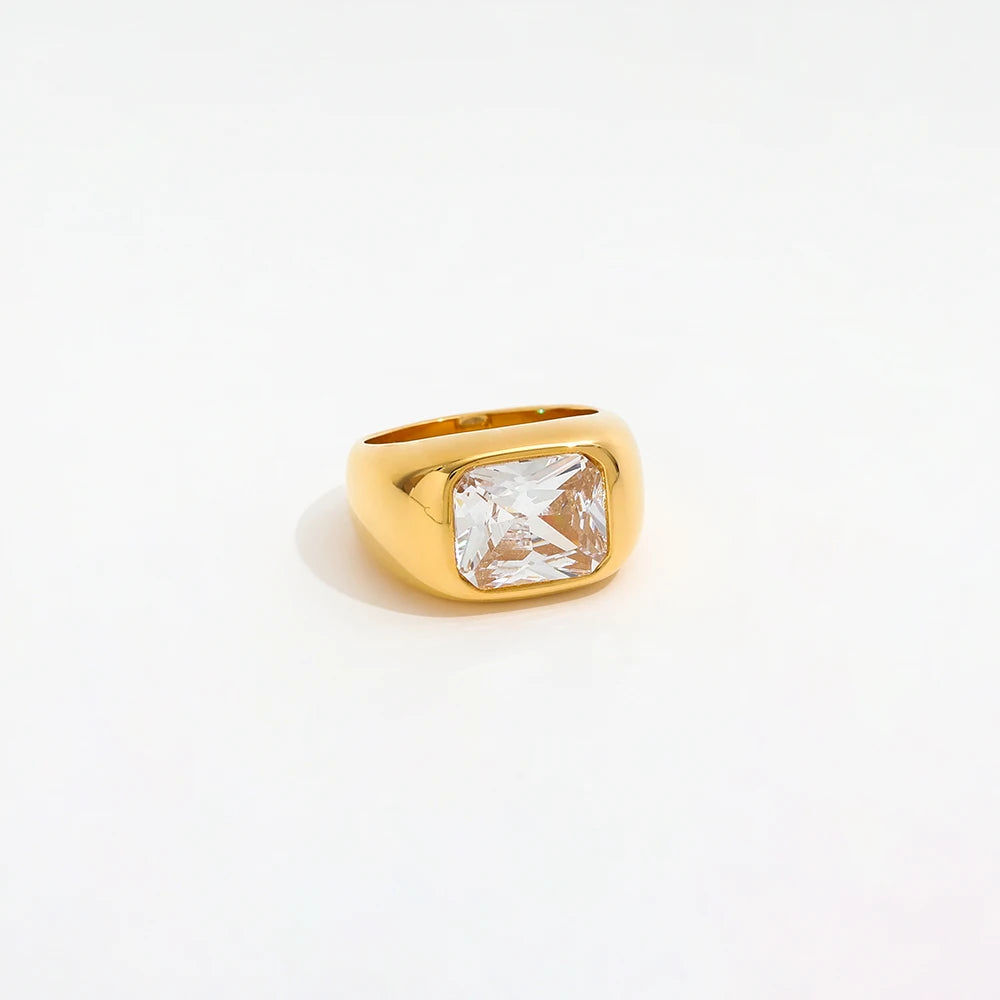 Joolim Jewelry 18K Gold Plated Luxury Chunky Square Zirconia Stainless Steel  Rings for Women Tarnish Free