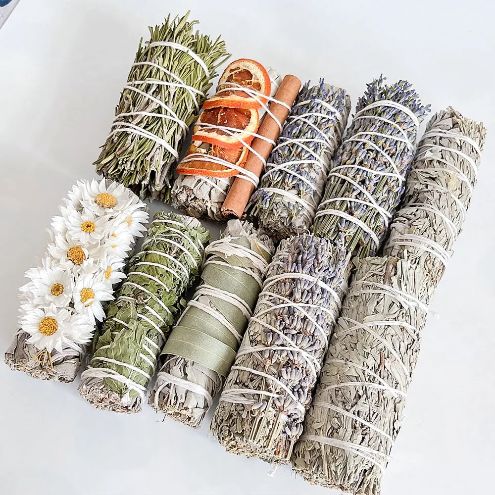 4 Inch Organic California Sage Stick Cleansing Bundle Natural Flower White Sage Palo Santo Smudging Blue Sage Incense Cone