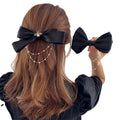 New Bow Pearls Chain Barrettes Hairpins for Women Rhinestone Spring Hair Clips Ribbon Headband Ponytail Hair Accessories