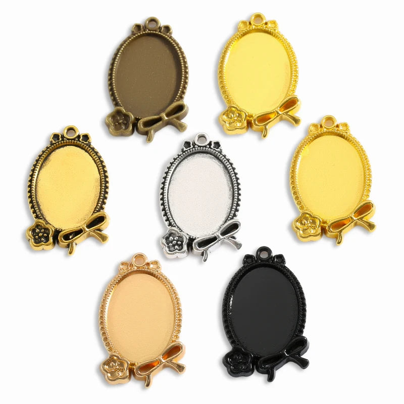 Necklace Pendant Setting Cabochon Base Tray Bezel Blank Fit 25*18mm Flower Bow Oval Cabochon Jewelry Making C17