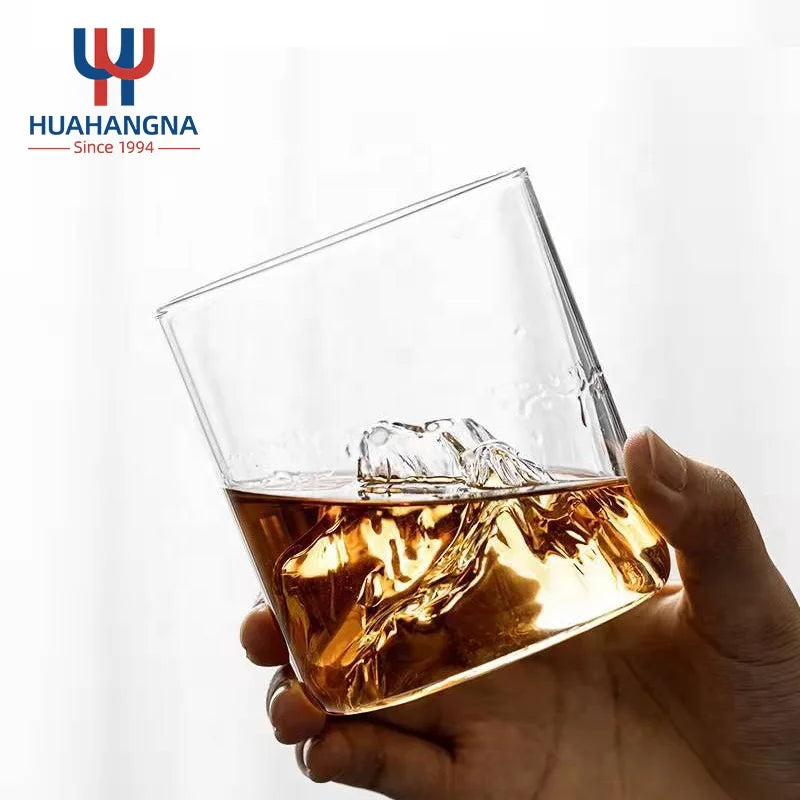 Double Old Fashioned Rocks Whiskey Tasting Glass 300ml/370ml Handmade Crystal Mountain Whisky Glass in Gift Box for Presents