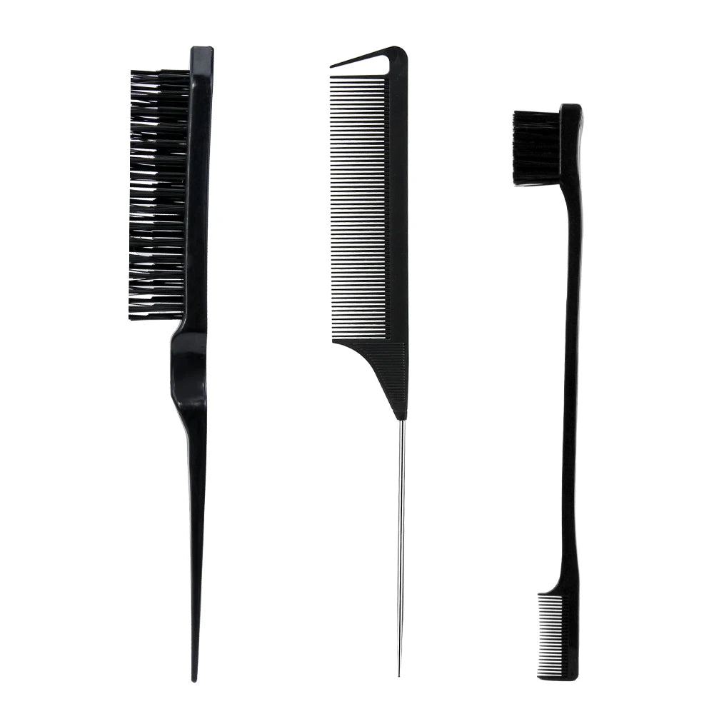 Hot 3 Pieces Hair Styling Comb Set Plastic Rat Tail Edge Brush Parting Teasing Comb for Women Girls Bristle Hair Styling Tools