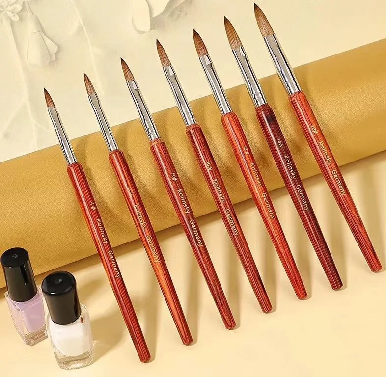 Professional Pure 70% Kolinsky Wood Handle Nail BrushArt Manicure Round Wooden Pen Crystal Acrylic Gel Extension Nail Brush