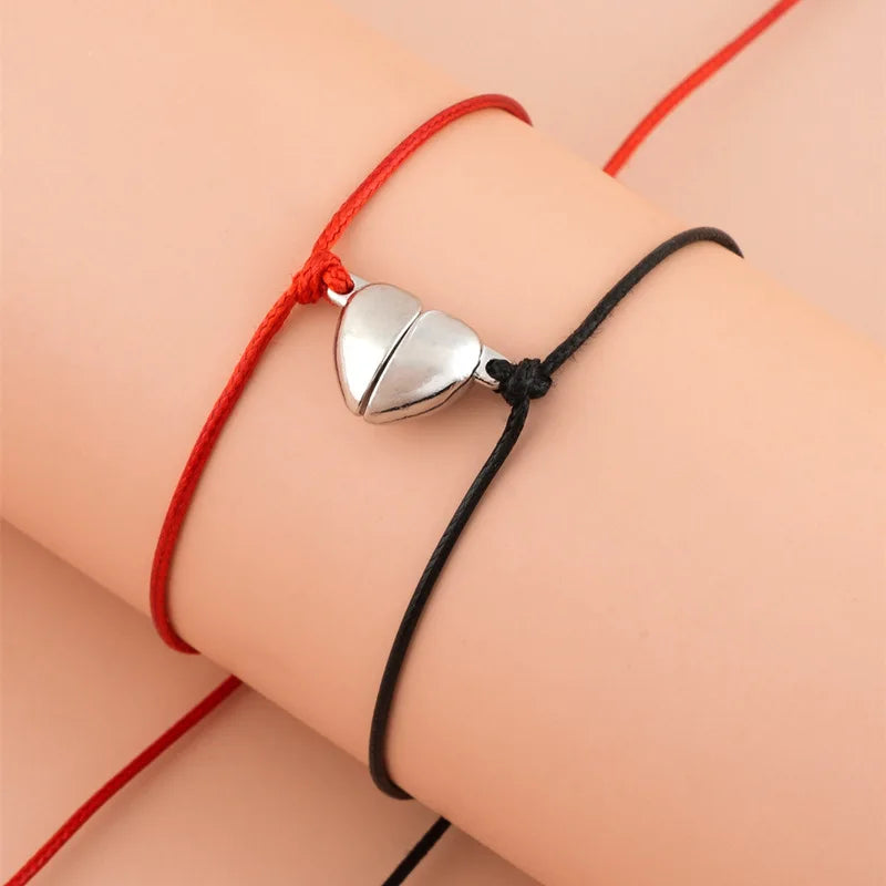 2Pcs/Set Vintage Magnetic Heart Designer Bracelets Wish Card Bracelet Pinky Promise Couple Jewelry Bracelet Set for Couple