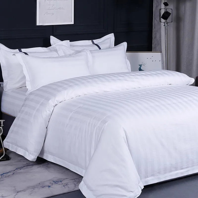 White Korean Bed Linen Set 4 Pcs 300tc 100% Cotton Hotel Luxury Bedding with Embroidery for Wedding Home Use