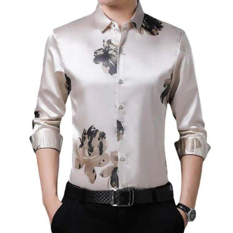 Wholesale Long Sleeve Men Social Shirt Spring Streetwear Casual Floral Shirts Dress Mens Slim Regular Fit Clothes