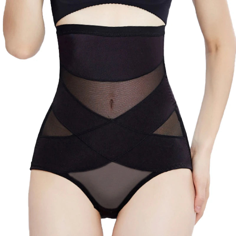 High Waist Lace Body Shape Enhancer Shaper Panties for Women Slimming Waist Underwear Knitted Spandex Solid Pattern Plain Dyed