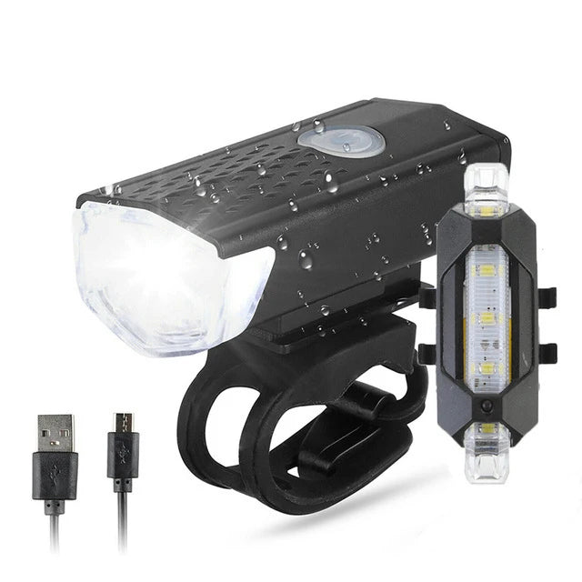 USB Rechargeable LED Bicycle Headlight Bike Front Rear Lamp Cycling Set Waterproof LED Bike Headlight Safety Bicycle Tail Light