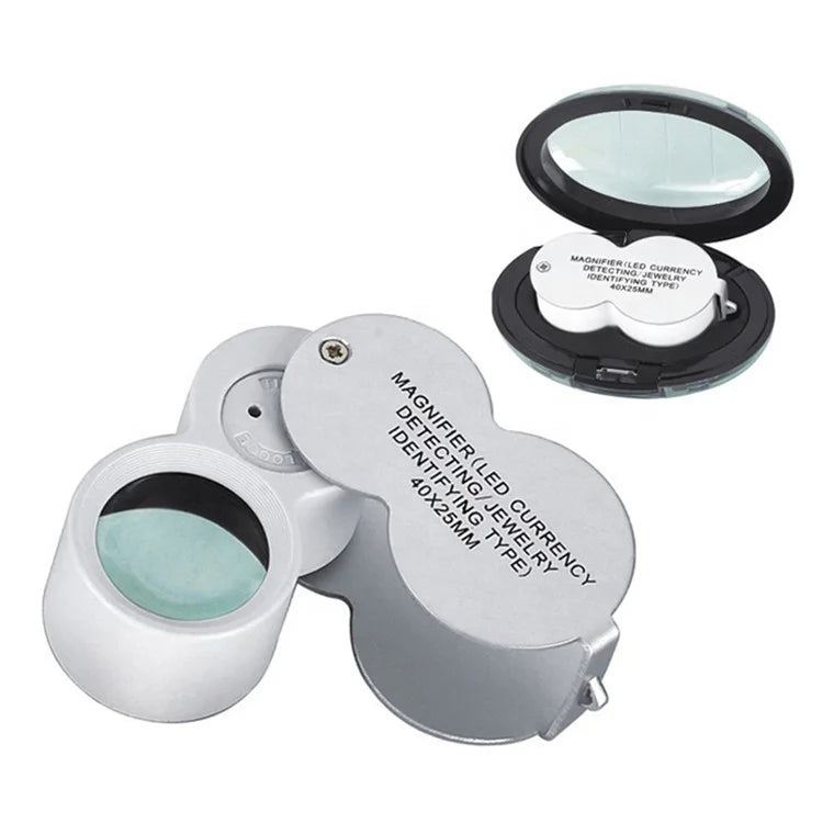 Custom 40X Illuminated Jewelers Eye Loupe Magnifier Foldable LED Light Magnifying Glasses for Gems Jewelry