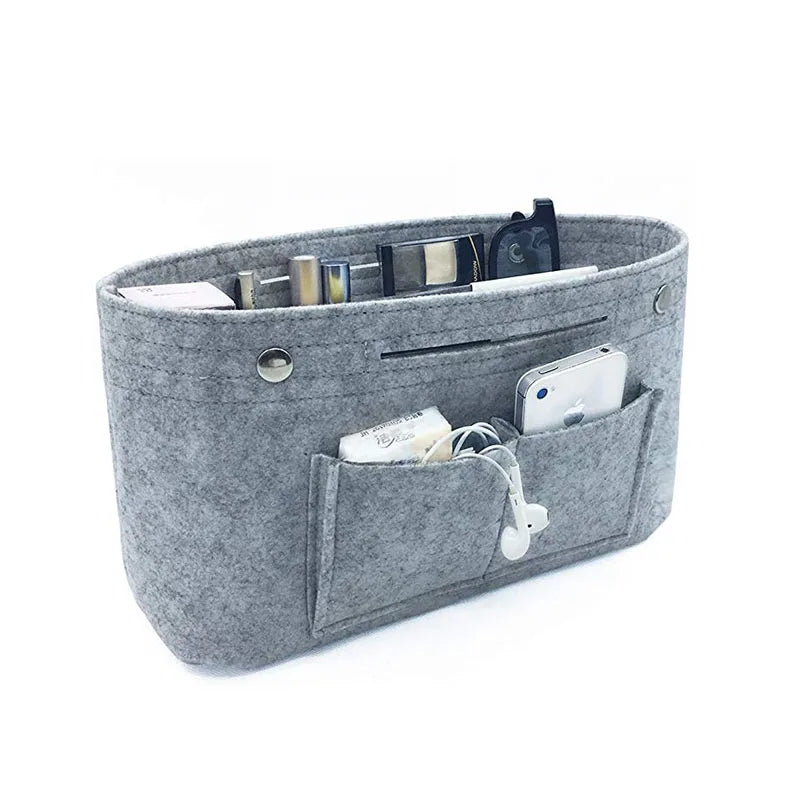 Polyester Felt Fashion Striped Open Closure Large Capacity Cosmetic Bag with Soft Handle and Multi-Pocket Organizer