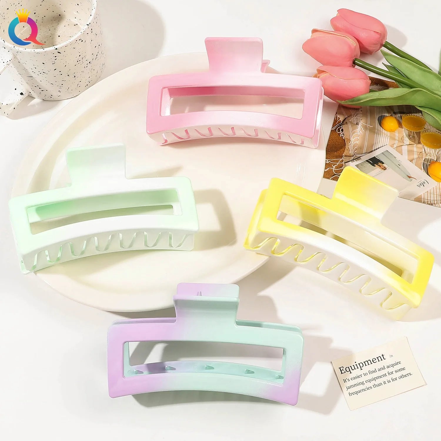 QIYUE 12.5 cm Quadrate Extra Large Size Color Gradient Cream Hair Clips Women's Hair Accessories