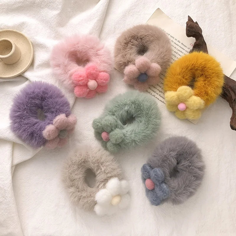 New Winter Fashionable Plush Fabric Scrunchies Women Mink Elastic Hair Tie Fur