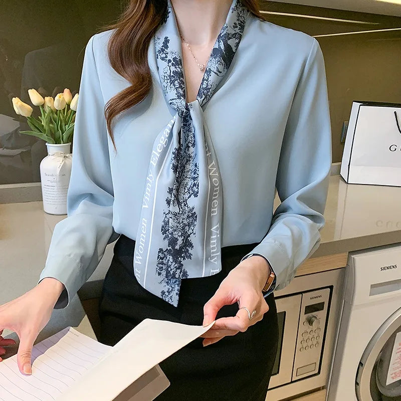 8617# Floral Print Women Blouse Tops Summer Female Turn Down Collar Long Sleeve Button OL Casual Korean Shirts