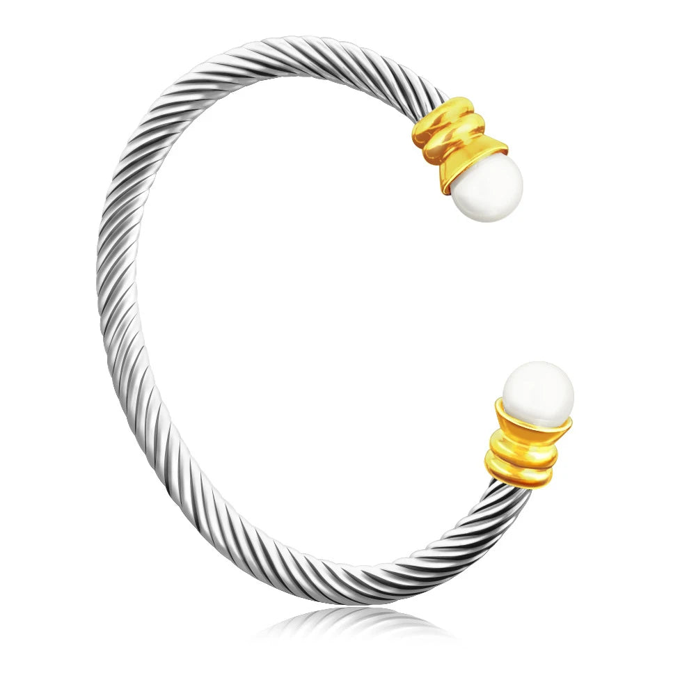 Trendy Luxury Jewelry Stone Decor Cuff Bangle Minimalist Bracelet