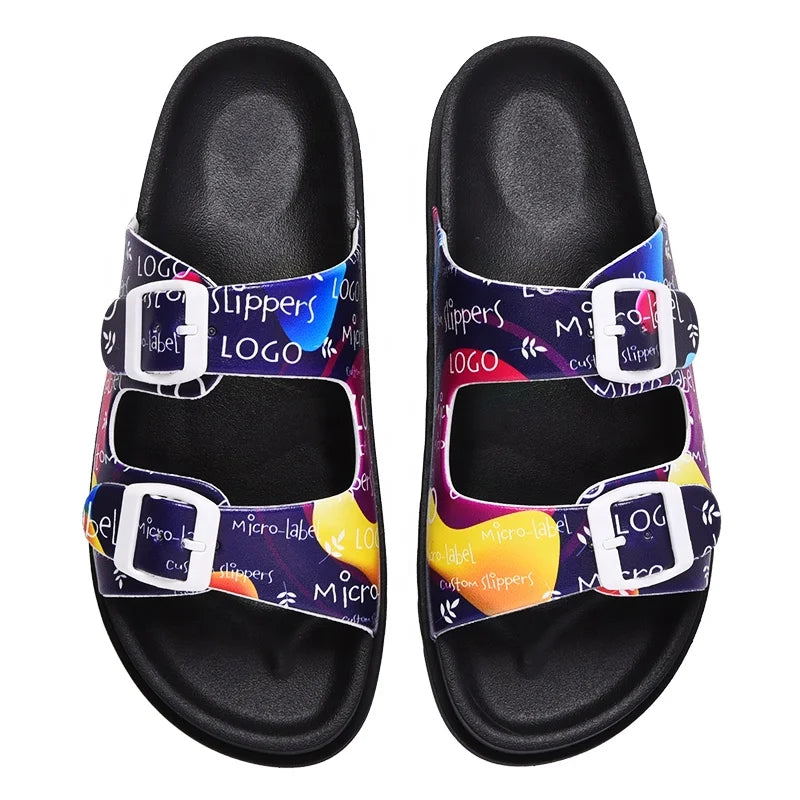 Latest Style Indoor/Outdoor PVC Soft Double Buckle Sandals Slippers for Women New Custom Logo Anti-Slippery for Summer Winter