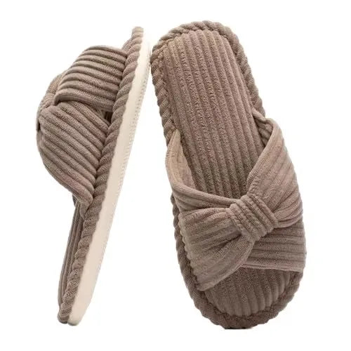 2024 Fashion Cross Shoes for Women Soft Memory Foam Warm Cloudy Comfort Flat for Slippers Cotton Lining TPR Outsole for Winter