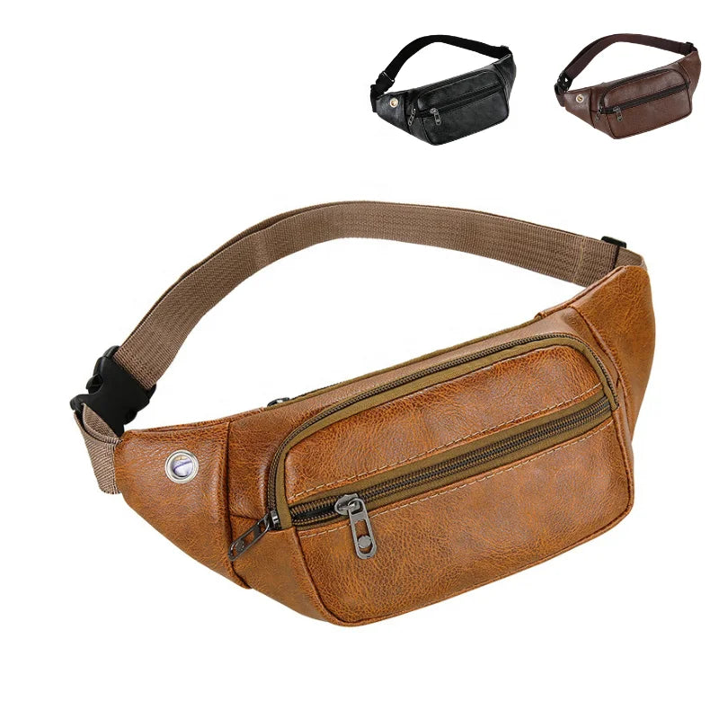 Hot Selling PU Leather Utility Waterproof Phone Fanny Pack Men's Crossbody Antique Waist Bag