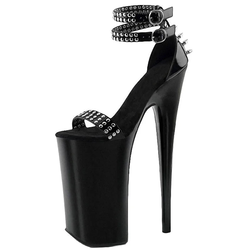 Black Rivet Sexy Punk 20 cm Thick Platform Super High Heels Nightclub Pole Dance High Heels Fashion Model Walk Show High Heels S
