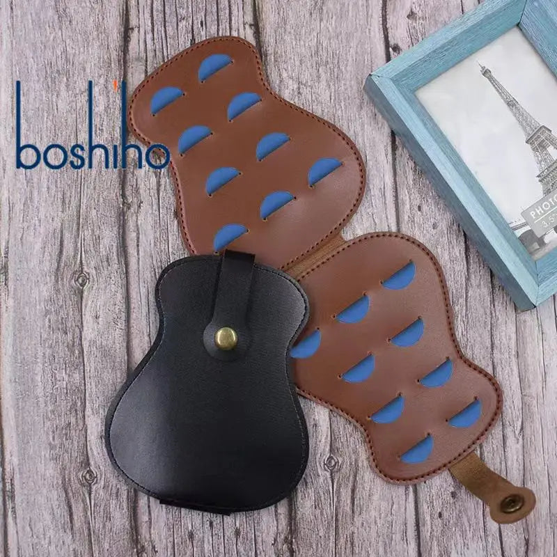 Portable Foldable Guitar Shape Pick Holders Durable Leather Plectrums Bag with Variety Picks Storage Gift for Music Lovers