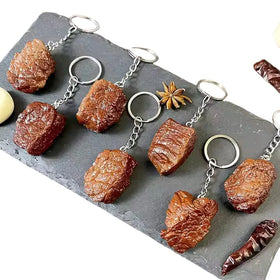 Simulation Beef Block Beef Charm Key Chain Imitation Food PVC Beef Cubes Keyring Food Model Simulation Food Pendant Keychain