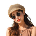 Newsboy Cap Women Summer Breathable Rope Knitted Thin Octagonal Cap Adjustable Beret Mesh Straw Hats