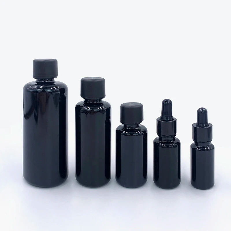 5ml 10ml 15ml 30ml 50ml 100ml Dark Violet Black Glass Essential Oil Bottle with Dropper Tamper Childproof Cap