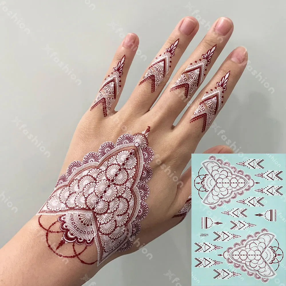 Customized Wedding Body White Brown Temporary Tattoo Sticker Henna Designs Henna Tattoo Sticker
