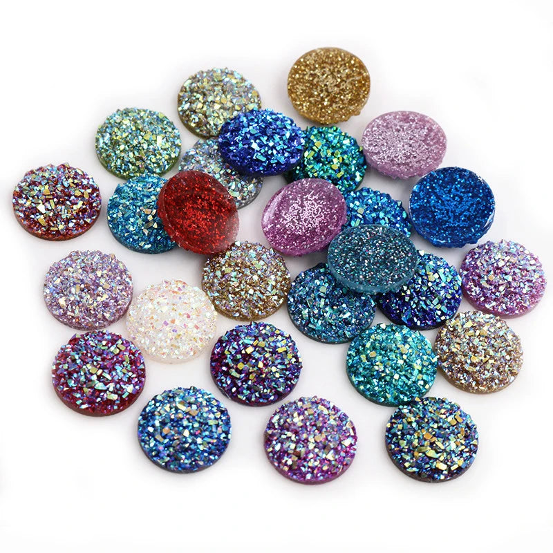 New Fashion 40pcs 8/10/12mm Mix AB Colors Flatback Druzy Resin Cabochons for Bracelet Earrings DIY Jewelry Making Accessories