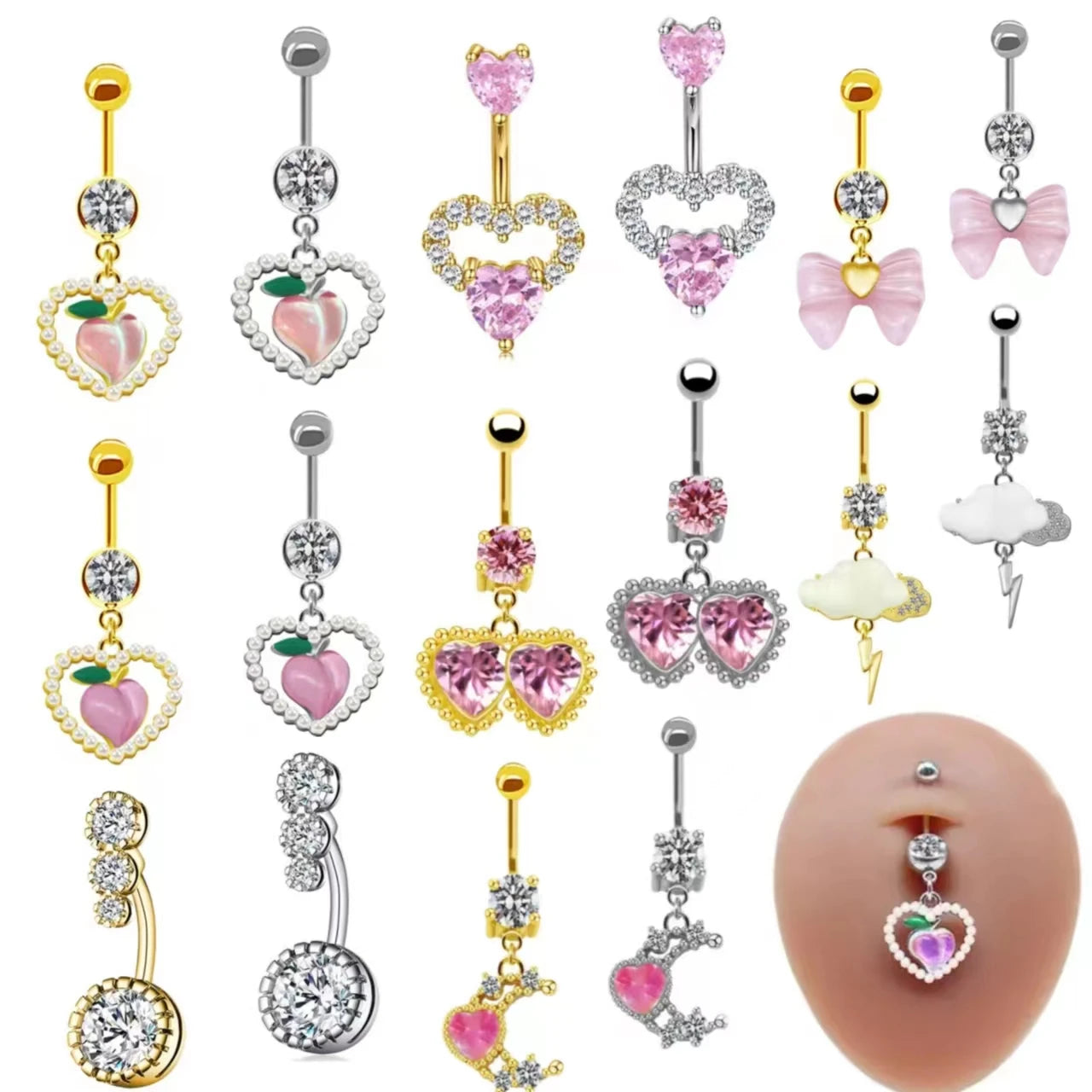 Gaby Hot Sale Belly Rings Stainless Steel Heart Dangling Belly Button Ring Fashion Moon Body Piercing Jewelry