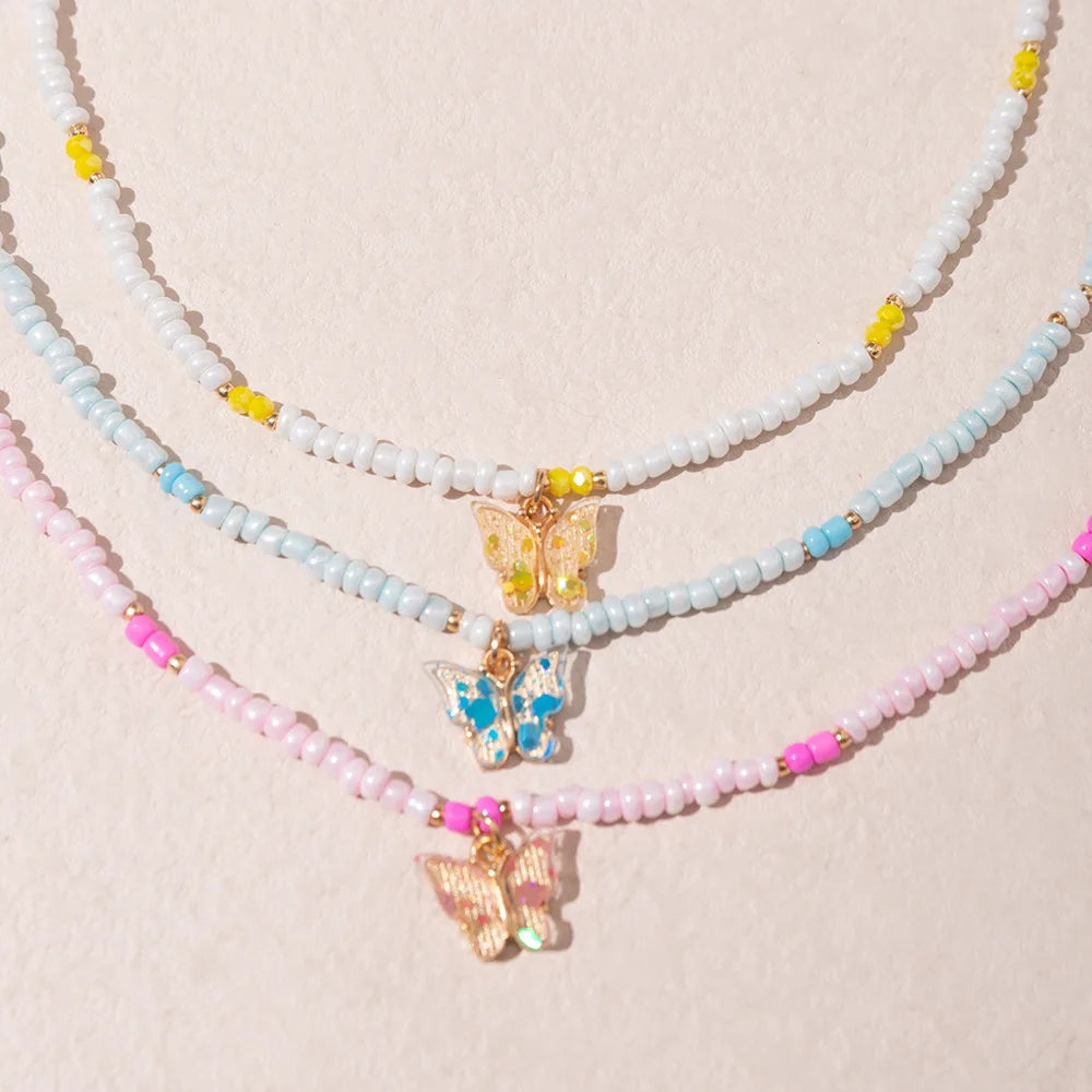 Hanpai Creative Handmade Colorful Rice Bead Necklace butterfly Necklace Jewelry Boho Necklace