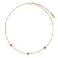 Women's Stainless Steel Jewelry 18K Gold Plated Green Square Zircon Pendant Beaded Necklace Fashion Elegant Thin Chai