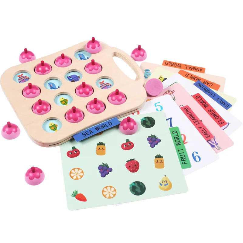 Interactive Wooden Chess Toy for Kids Early Educational Parent-Child Memory Table Game for 2-4 and 5-7 Years