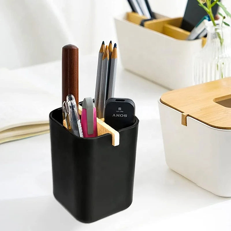 BAMBWARE No Plastic Biodegradable Bamboo Fiber Rectangle Modern Toothbrush Pen Pencil Holder Cup for Office Bathroom